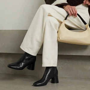 NEW KHAITE 65mm Wythe Black Leather Ankle Boots, Size 38.5 EU